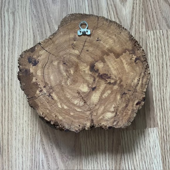 varnished vintage log wood wall plaque two birds thick - Picture 4 of 4